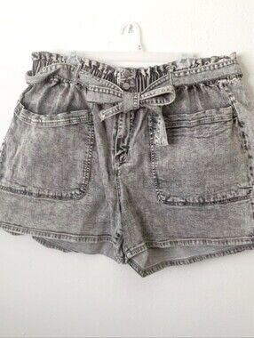 AVA & VIV Plus Paper Bag Jean Shorts Acid Wash